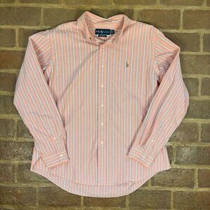 Ralph Lauren Men's Coral and White Striped Shirt